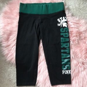 VS PINK MSU Crops Leggings- Size Small